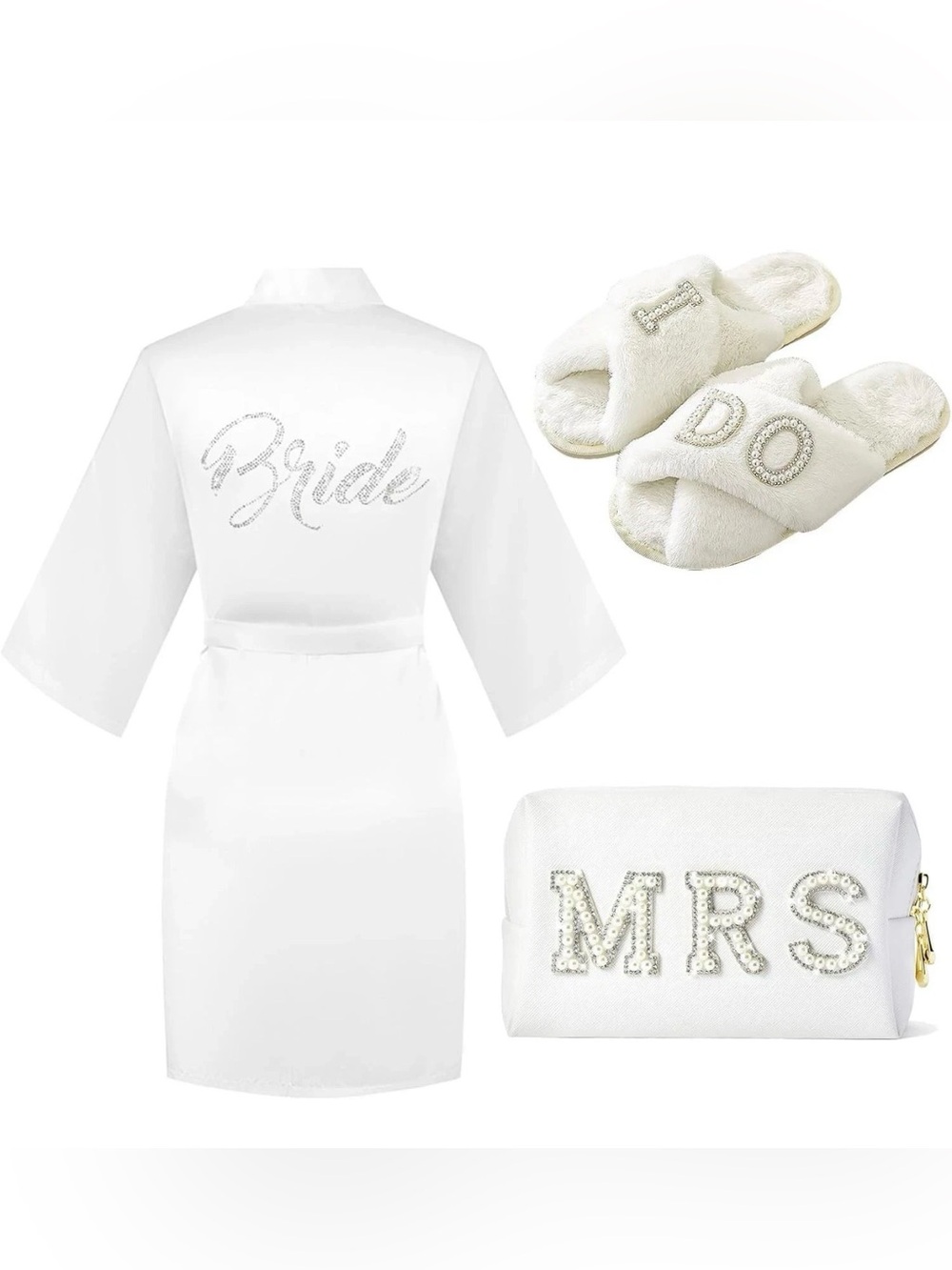 Bride to Be Gift Set, Bride Slippers, Wedding Robe, Makeup Bag
